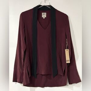 Go by‎ Go Silk Bow Out Neck Tie Washable Silk Blouse Cabernet Black